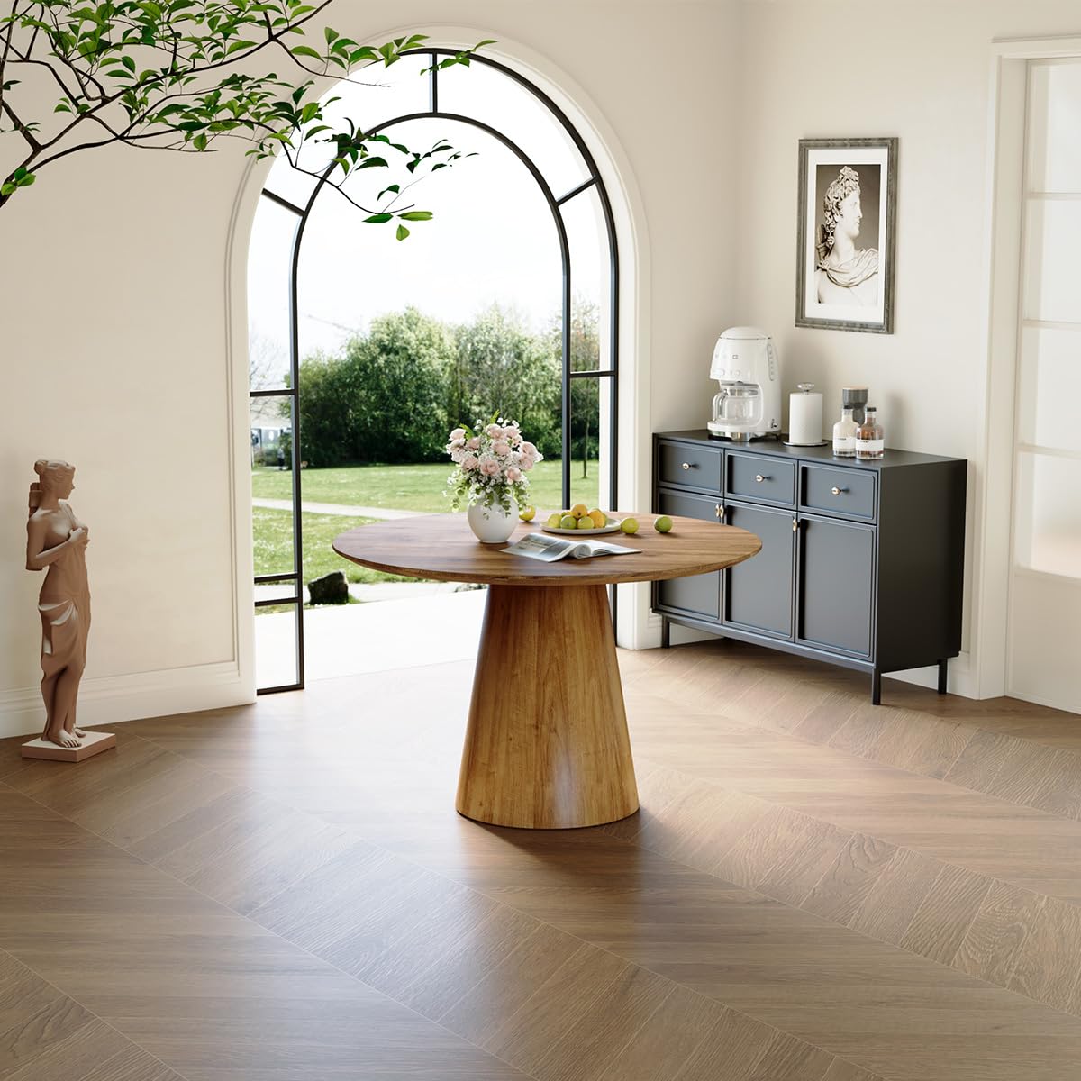 BAOPIN Round Dining Table, Small Round Dining Room Table 45 Inch, Round Kitchen Table, Wood Dining Table, Saving Space(Wood, 45'' Round Table) BAOPIN