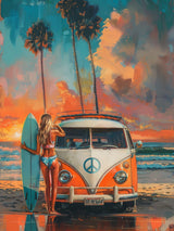Beaudio Landscape Series Diamond Painting Kits for Adults - Car with Surfboard on Beach at Sunset Glow - DIY Round Full Drill 5D Diamond Art for Home Wall Decor (11.8x15.7inch) Beaudio