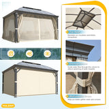 YOLENY 12'x14' Hardtop Gazebo, Permanent Outdoor Aluminum Patio Gazebo with Aluminum Composite Double Arc Roof for Patio Lawn and Garden, Curtains and Netting Included YOLENY