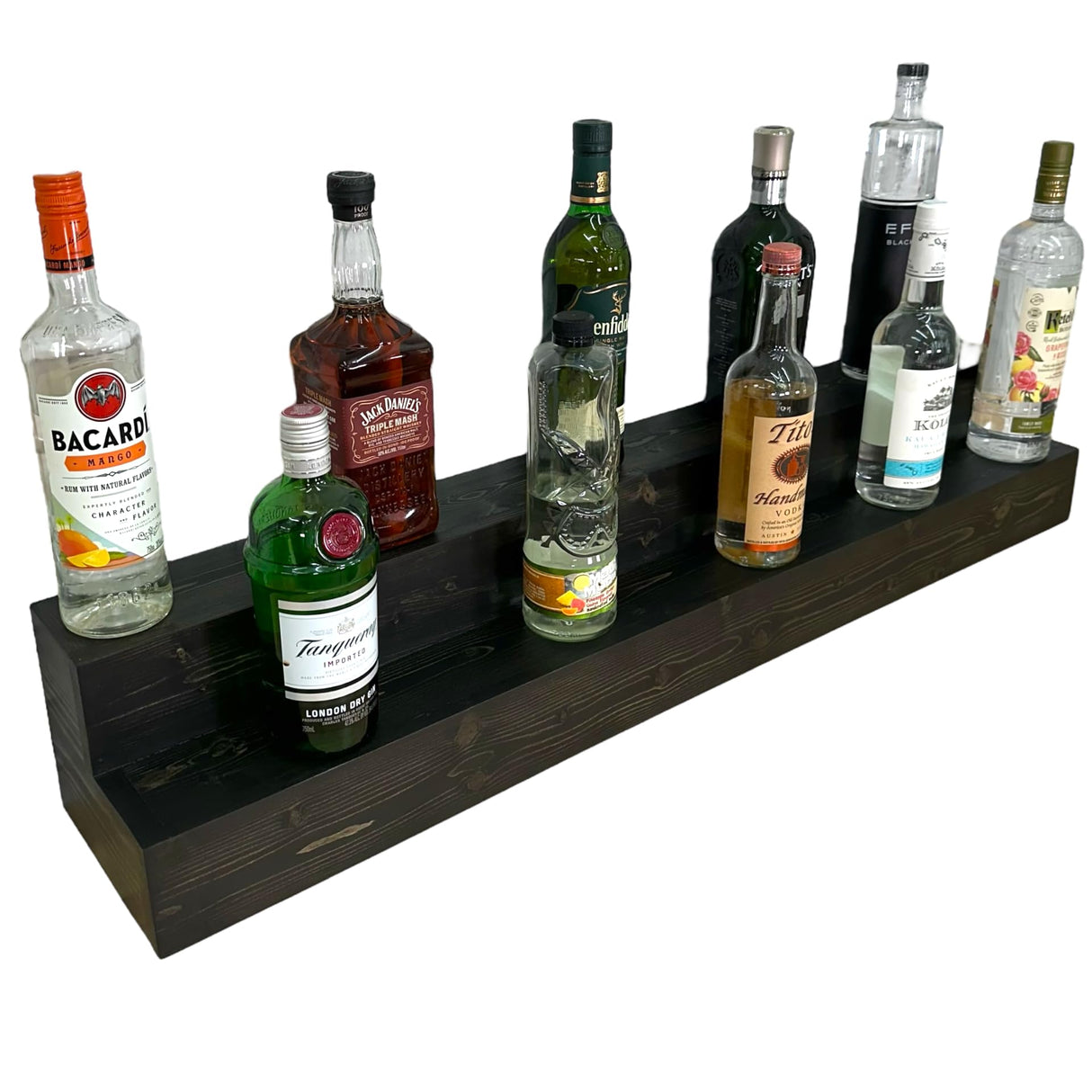 Tiered Bottle Shelf | 2 Tier Liquor Bottle Display | Bar Organization | Display Shelf | Wine Shelf | Bar Display | Kitchen Counter Shelf (30", Black) RBD Home