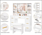 ANWBROAD Vanity Desk Table with Lighted Mirror and Lights Makeup Vanity Desk 39.4“ with Power Outlet 3 Colors Lighting Adjustable Brightness Vanity Table for Bedroom Dressing Room (White + 7 Drawers) ANWBROAD