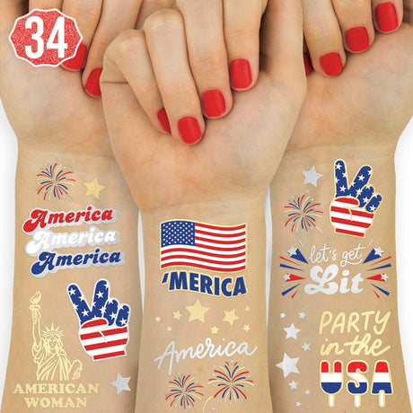 xo, Fetti Fourth of July Decorations Tattoos - 34 styles | Red White and Blue Party Supplies, 4th of July, USA Flag, Memorial Day, Independence Day, Labor Day xo, Fetti