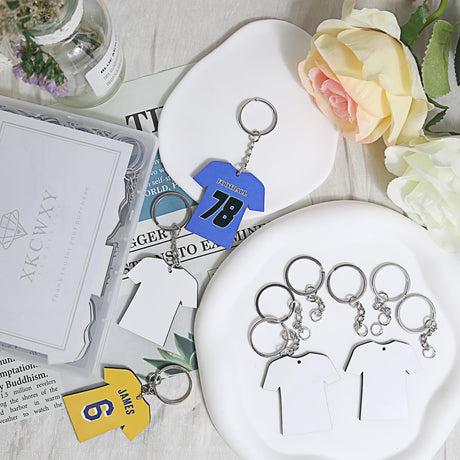 XKCWXY 72Pcs Sublimation Keychain Blanks Bulk - Sublimation Blanks Keychain with White Protective Film - MDF Sports Keychain - Heat Transfer Keychain Blanks Double Sided XKCWXY