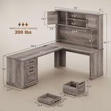 Itaar Farmhouse Executive L Shaped Desk, Home Office Desk with File Drawer and Power Outlet, Computer Corner Desk with Hutch and Drawer, Workstation for Office Home, Grey Itaar