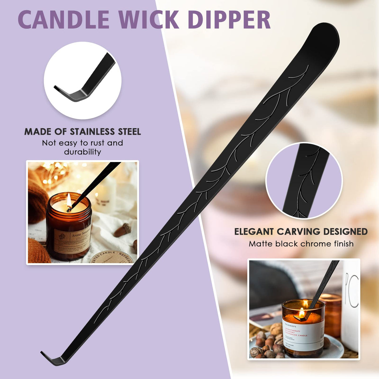 5 in 1 Candle Accessory Set,Candle Wick Trimmer Cutter,Candle Wick Dipper,Candle Wick Snuffer,Rechargeable Candle Lighter,Tweezers,Stainless Steel Candle Care Kit Home Gift for Aromatherapy(Black) HEYLOURB