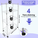 Whitmor 4 Tier Storage Shelves, Heavy Duty with Wheels, Adjustable Steel Organizer Wire Rack, 400 lbs Capacity per Shelf, Max 1600 lbs Total for Garage, Kitchen, Plant, 36" L x 14" W x 54" H, Chrome Whitmor