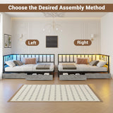 Hasuit Twin Corner Bed Frame with Storage Drawers, Twin Size Bed with Fence, Teenagers/Kids Bed Unit with Charging Station and LED Light, Black Modern Daybed Reversible Left or Right Hasuit