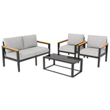 Outdoor Aluminum Furniture Set,4 Piece Patio Conversation Sets,Removable & Washable Cushion,Ink Color Tempered Glass Table Light Grey GAOMON