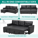 Naomi Home Jenny Sectional Sofa Sleeper with Storage Chaise, Tufted Pull Out Couch with Storage, Sectional Sofa Bed, L-Shaped Reversible Sleeper Sofa with Storage, Black,Air Leather Naomi Home