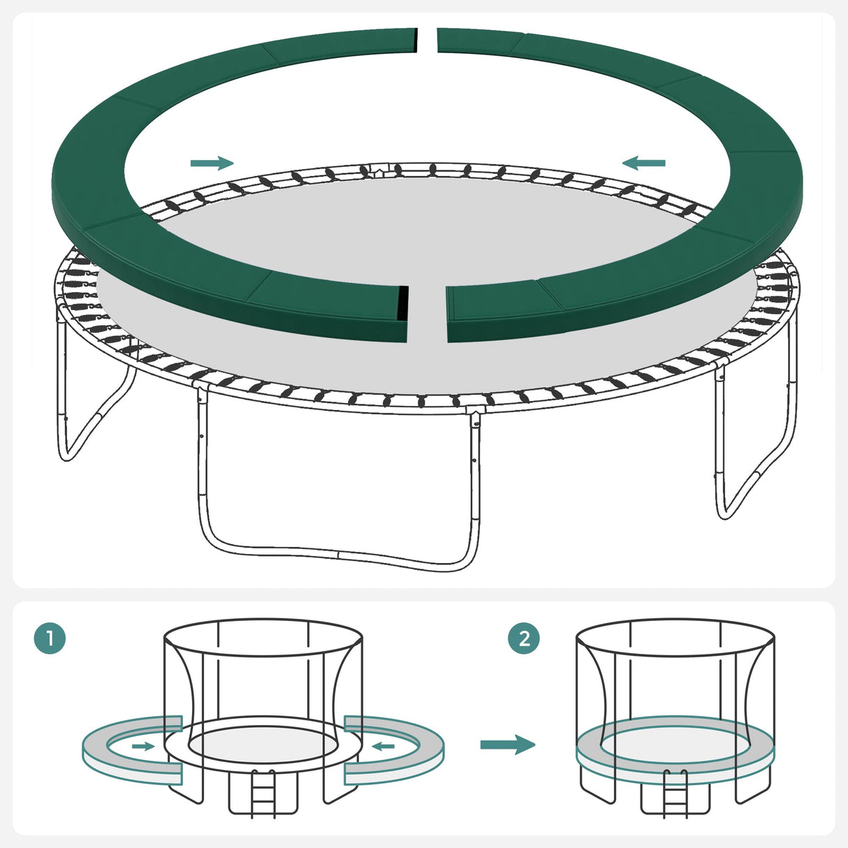SONGMICS Replacement Trampoline Safety Pad Mat, 12 ft (144 Inches) Removable Spring Cover, UV-Resistant, Tear-Resistant, Edge Protection, Standard Size, Dark Green USTP012C02 SONGMICS