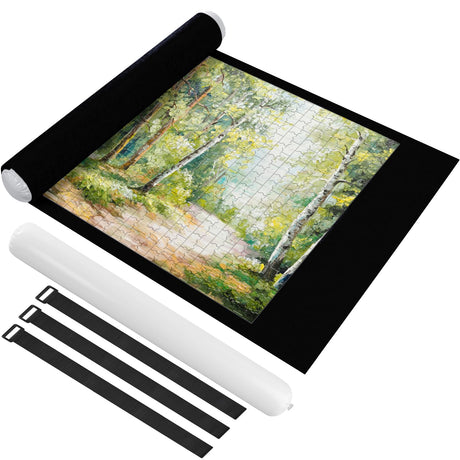 Ainiv Jigsaw Puzzle Mat Roll Up 1500 Pieces, 46" x 26" Portable Felt Puzzles Board with Travel Storage Bag, Jigsaw Saver Pad Keeper for Adults Teens, Black Ainiv