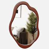 osemy 42"x 28" Irregular Wall Mirror, Walnut Wood Framed Wall Mirror, Asymmetrical Wall Wavy Mirror for Living Room Bedroom Entryway Bathroom Modern Decorative Cloud Mirror Hanging Hooks osemy
