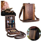 Writers Messenger Wood Box, Multifunctional Wooden Handmade Crossbody Postman Bag Portable Artist Tool Bag Painting Brush Tool Storage Sketch Box Bomeiqee