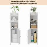 Homhedy Small Bathroom Storage Corner Floor Cabinet with Door and Shelves, Beside The Toilet Paper Stand for Skinny, Narrow Toilet Paper Cabinet, 9.8" D x 7.9" W x 31" H, White Homhedy