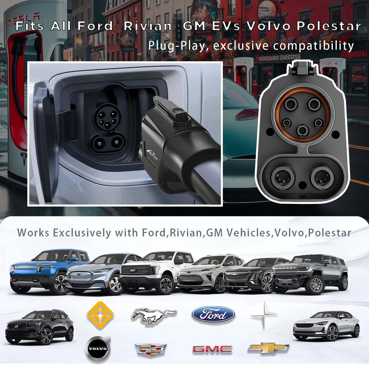 MUETUX Nacs Supercharger to CCS1 Charging Adapter, [Max 500A, 1000V] fit for Rivian,Ford,Mustang,GM EVs,Volvo,Polestar, NACS to CCS Adapter, Tesla Supercharger Adapter,fit for Tesla V1/V2/V3/V4 DC MUETUX