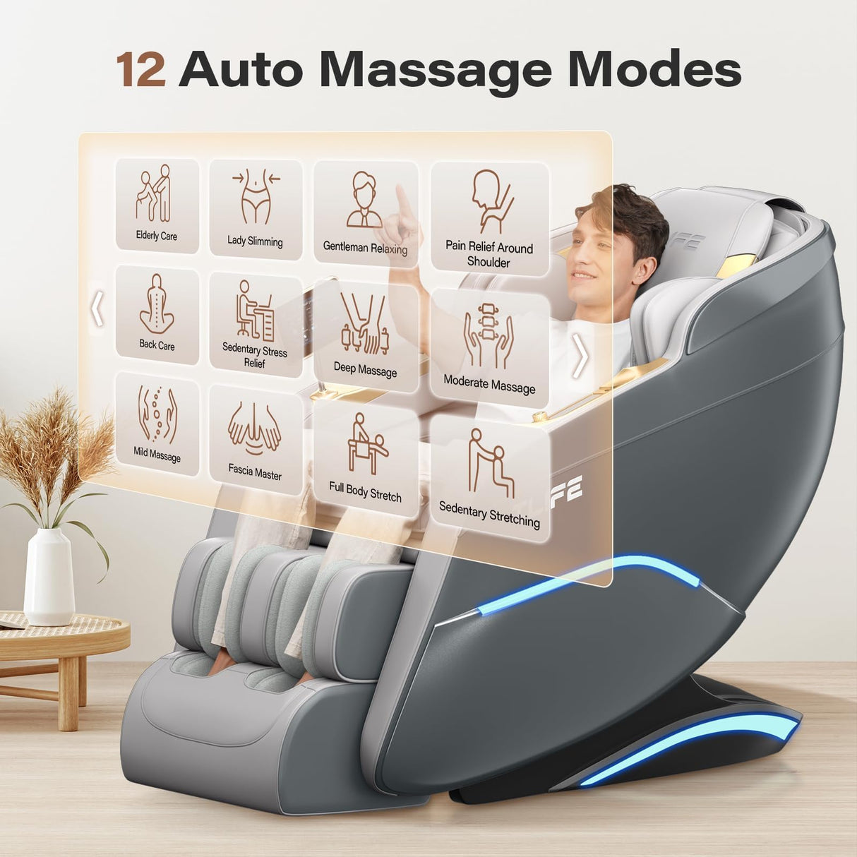 TLIFE Massage Chair Full Body, 160°Zero Gravity Recliner with Body Scan, 50" SL-Track Shiatsu Massage Chair, Fixed Point Massage, Foot Rollers, 12 Auto Modes, Deep Yoga Stretch, Heating, Grey TLIFE