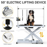 DWVO 50'' Electric Dog Grooming Table Heavy Duty Adjustable Pet Grooming Table Grooming Arm Anti-Slip Top Tool Organizer Professional Dog Grooming Station (White, 50inch) DWVO