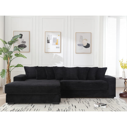 Eafurn Left Facing Oversized Modular Sectional Sofa Two-Piece Cloud Couch with Extra Wide Chaise Lounge, Corduroy Upholstered L Shaped Loveseat Sofa&Couches for Living Room Apartment, Black 111"