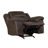 Benzara Henry Manual Rocker Recliner Chair, Pillow Tuft Dark Brown Microfiber Benzara
