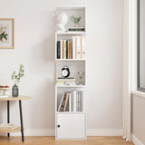 Furnify 5 Tier Bookshelf, 67" Tall S Shaped Bookcase with Door, Modern Open Book Shelf Standing Unit, Room Divider, Freestanding Wood Display Shelf for Living Room, Office, White Furnify
