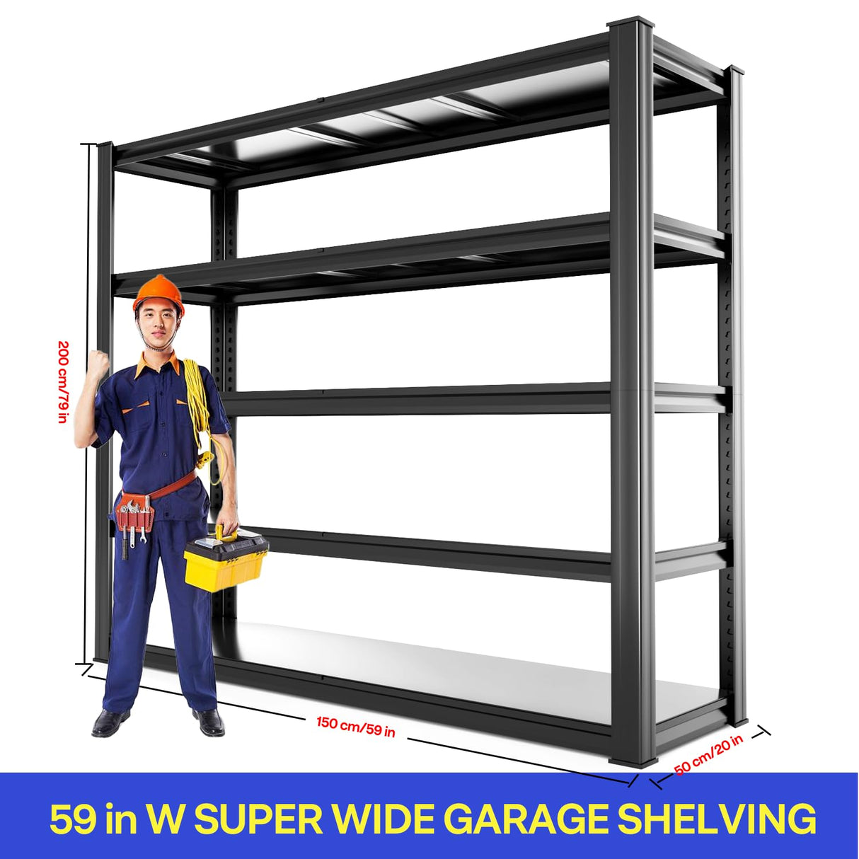 ztysn Garage Shelving Heavy Duty - 59 * 20 * 79in(L*W*H) Extra Large Metal Shelving Units and Storage for 2000lbs, 5tier Adjustable Basement Storage Industrial Shelves Pallet Racking Organizer ztysn