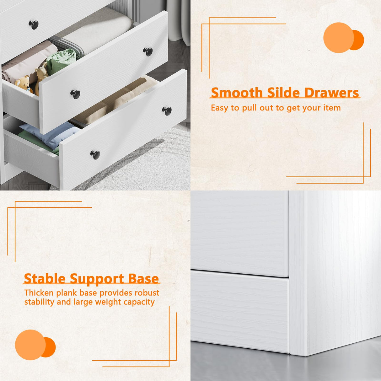 Furnulem 4-Drawer Dresser for Bedroom - White Wood Chest of Drawers Closet Storage Cabinet Organizer for Bedroom, Living Room, Hallway & Office Furnulem