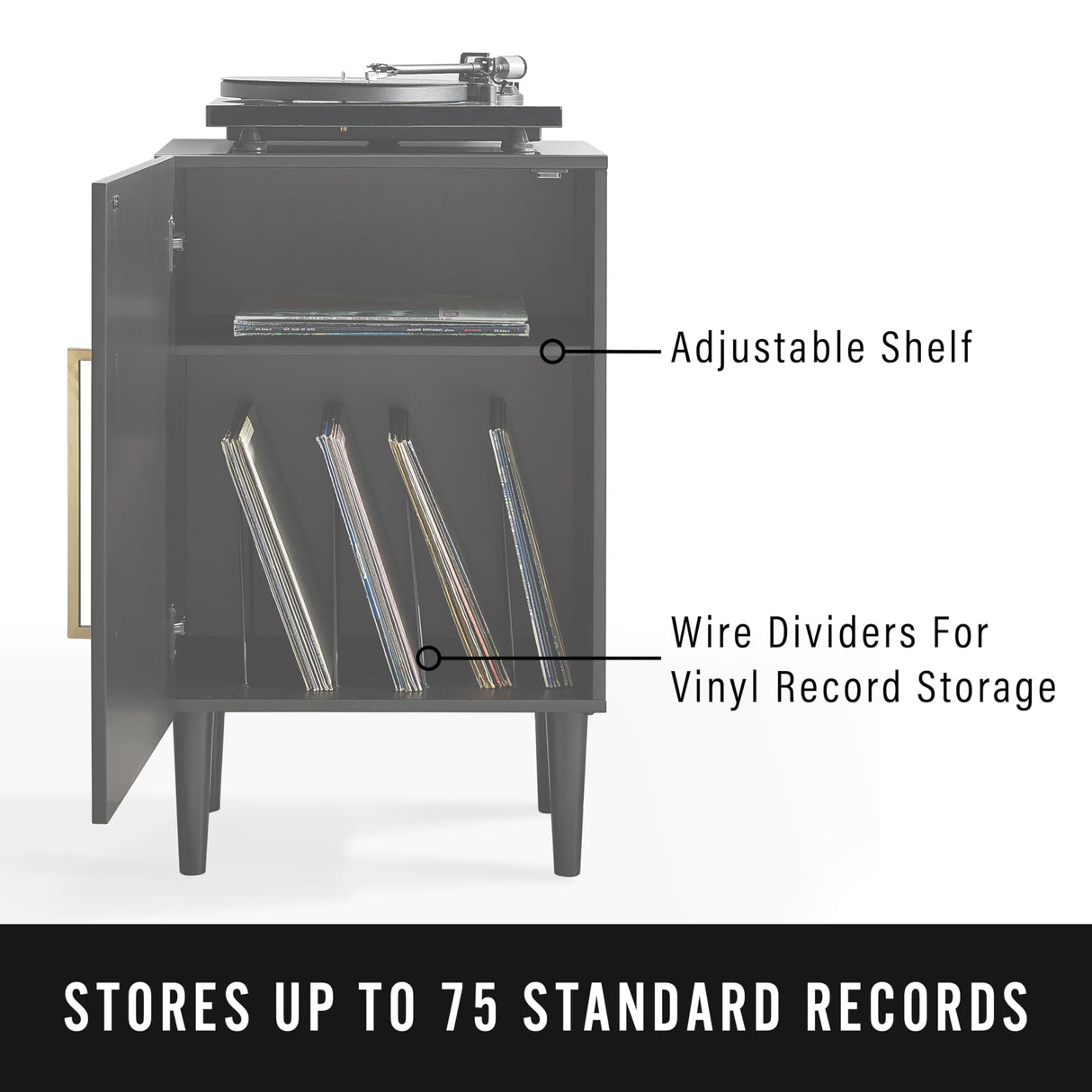 Crosley Furniture Everett Record Player Stand with Storage for Vinyl Records, Matte Black Crosley Furniture