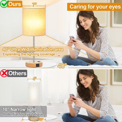 𝟮𝟬𝟮𝟯 𝗡𝗘𝗪 Touch Wood Table Lamps Set of 2, Bedroom Lamps with 2 USB & AC Outlet, 3-Way Dimmable Bedside Nightstand Lamps for Bedroom Living Room Nursery, 800 Lumens 2700K Bulbs Included