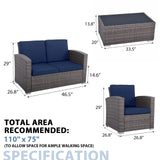 JOIVI Patio Furniture Set, 4 Piece Outdoor Patio Conversation Set, All-Weather PE Rattan Wicker Sectional Patio Sofa Set with Tempered Glass Coffee Table for Family Gatherings, Navy Blue JOIVI