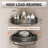 Conworld Corner Shower Caddy with Suction Cups, Shower Suction Shelf With Towel Bar, Wall Bathroom Shower Organizer Corner with Hooks, No-Drilling Removable (Aluminum, 2-Pack, Gunmetal Gray) Conworld