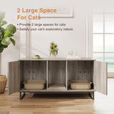 Cat Litter Box Enclosure for 2 Cats, 47.6’’ Litter Box Furniture Hidden with Scratch Pad, Double Room Large Cat Cabinet, Indoor Pet House TV Stand Side Table,Washroom,Grey Halitaa