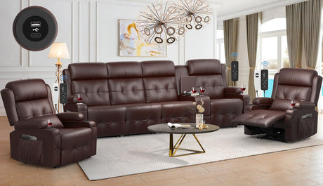 Recliner Sofa, 4 Seater Massage Reclining Loveseat Sofa Sets, 2 Single Power Recliner Chairs Heat & Massage, Heavy Weight Capacity, RV Clearance Love Seat Couch with Console, USB, Type C Port Aotolo