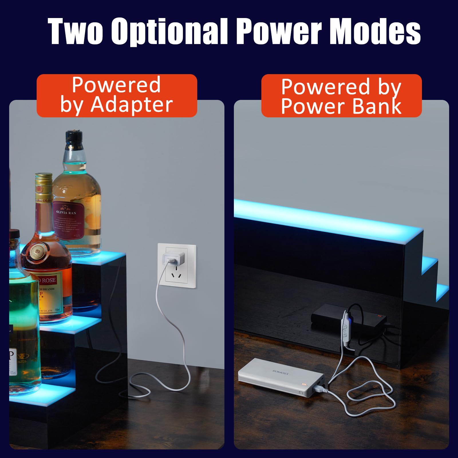 Takywep LED Lighted Liquor Bottle Display, 30-inch Bar Shelves with Wine Holder Slots, 2 Tier LED Bar Shelves with Remote & App Control for Liquor Bottles - WoodArtSupply