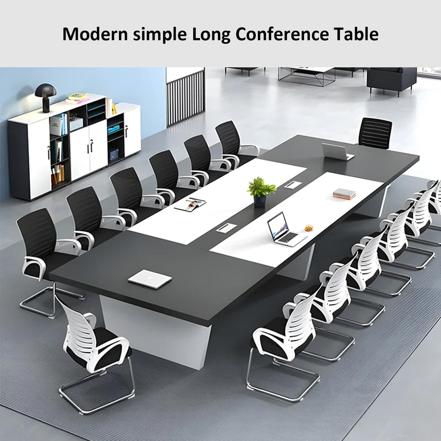 Nuipesn Rectangular Conference Room Table, Seminar Table Meeting Room Table Boardroom Desk Business Seminar Table Printer Desk no Chair for Office (Oak+Grey,9.84FT,118.11" L*51.18" W*29.53" H - WoodArtSupply