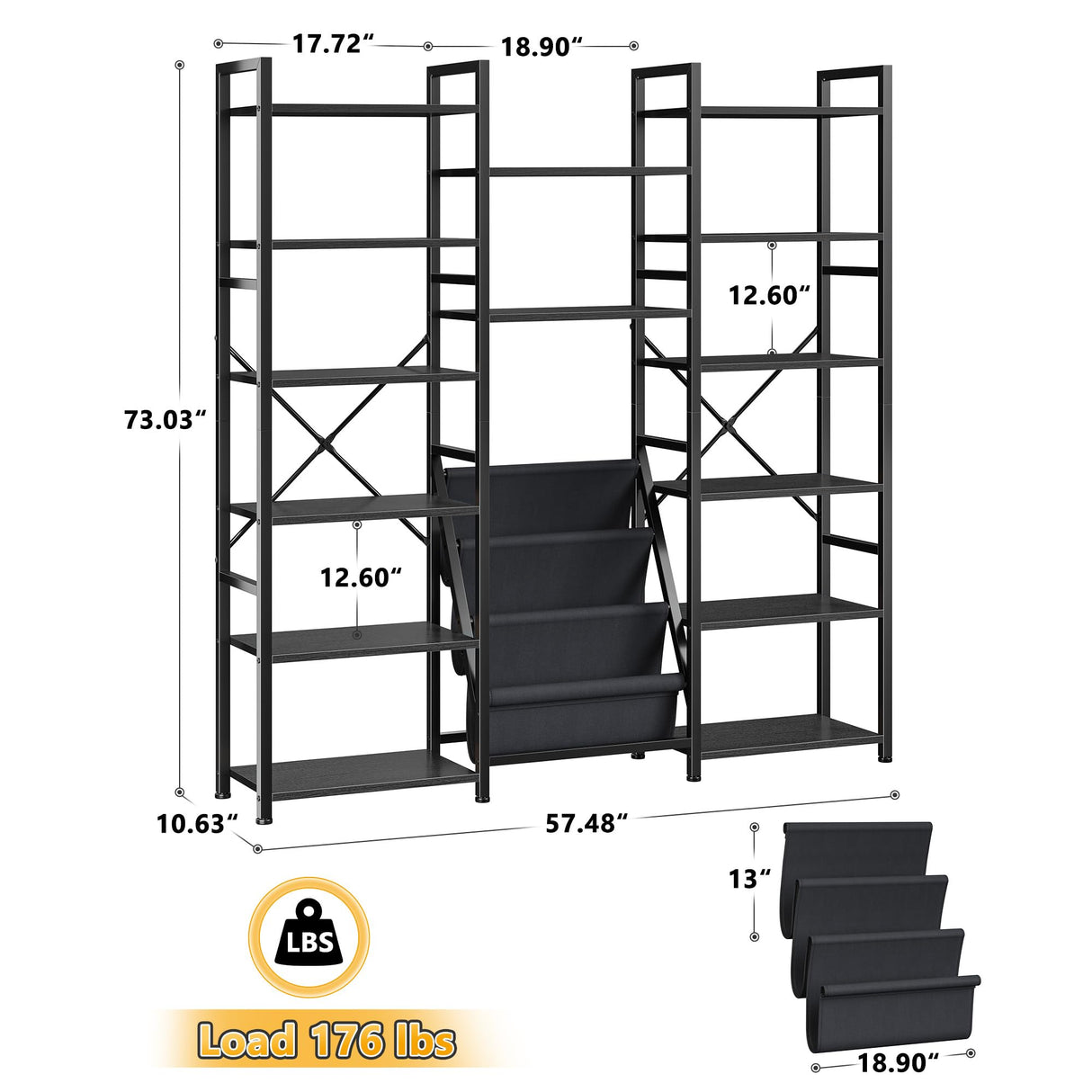 DurayLoly Bookshelves and Bookcases 6 Tiers,Triple Wide Industrial Bookshelf, Large Etagere Bookshelf for Living Room, Home Office Rustic Brown DurayLoly