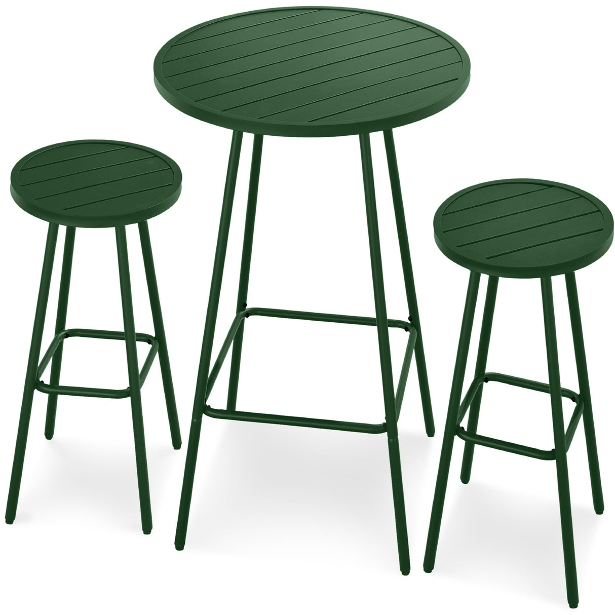 Best Choice Products 3-Piece Patio Dining Set, Bar Height, Outdoor Bistro Set, Outdoor Round Bar Table w/ 2 Bar Stools, Steel - Dark Green Best Choice Products