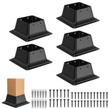 4x4 Post Base 5Pcs, Internal 3.6"x3.6" Heavy Duty Powder-Coated Steel Post Bracket Fit for Standard Wood Post Anchor, Decking Post Base for Deck Porch Handrail Railing Support FMhotu
