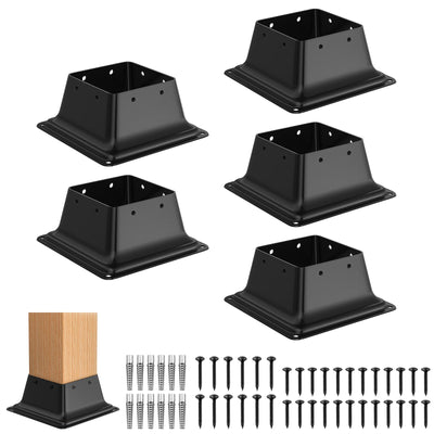 4x4 Post Base 5Pcs, Internal 3.6"x3.6" Heavy Duty Powder-Coated Steel Post Bracket Fit for Standard Wood Post Anchor, Decking Post Base for Deck Porch Handrail Railing Support