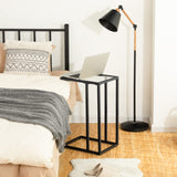 HOOBRO C Shaped End Table Set of 2, Tempered Glass Snack Side Table with Metal Frame, TV Tray Table for Small Space, Sofa Couch and Bed, Modern Style, Black BK03SFP201 HOOBRO