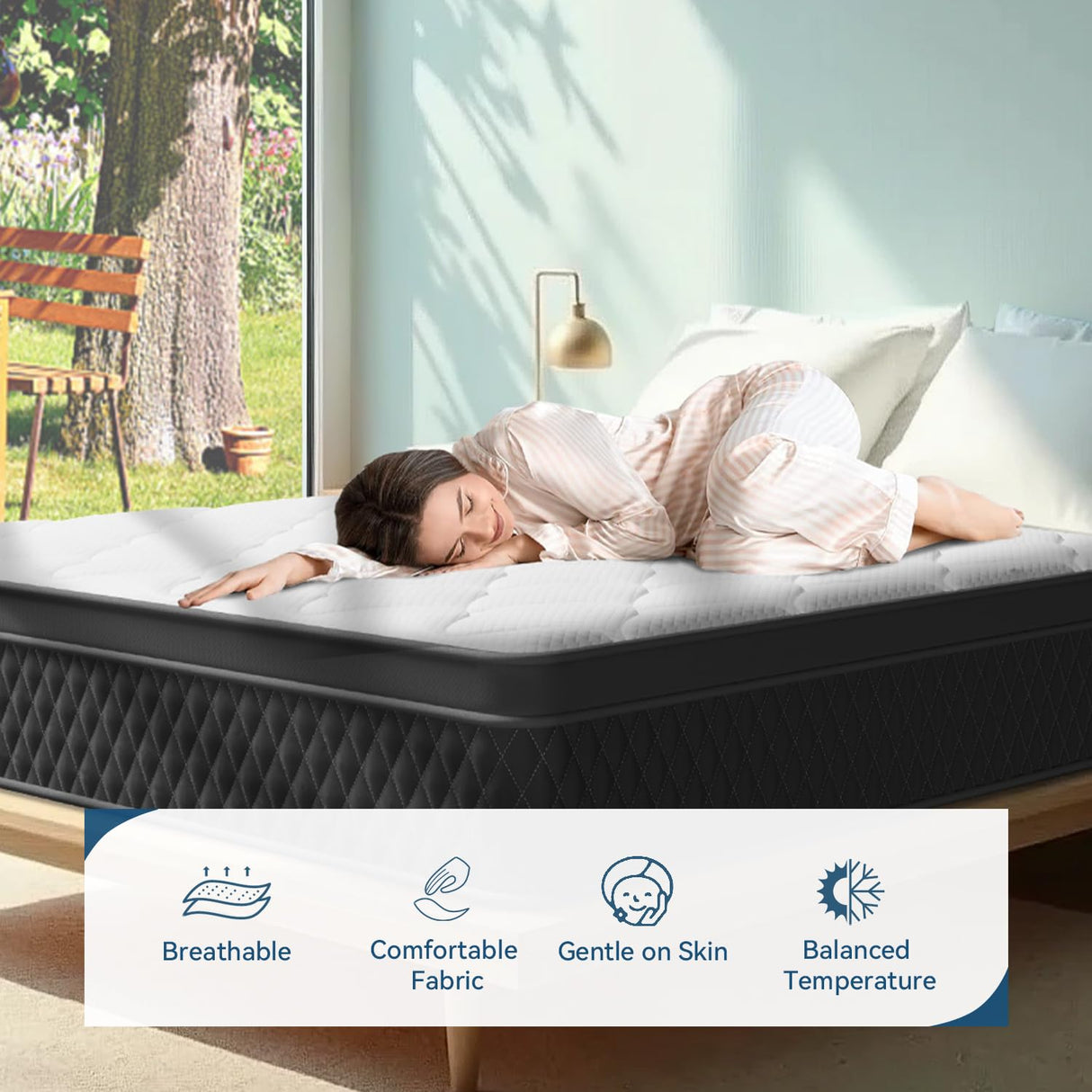 Topllen Twin Size Mattress, 10 Inch Hybrid Mattress with Memory Foam and Individual Pocket Springs for Pressure Relief, Motion Isolation and Edge Support Bed in a Box, Fiberglass-Free, CertiPUR-US Topllen