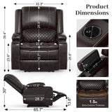 Yolsali Recliner Chairs for Adults, Oversize Manual Reclining Chair with 2-Tier Cushions, Faux Leather Recliner Chair with Hidden Storage Space, Living Room Recliner Chairs with Cup Holders - Brown Yolsali
