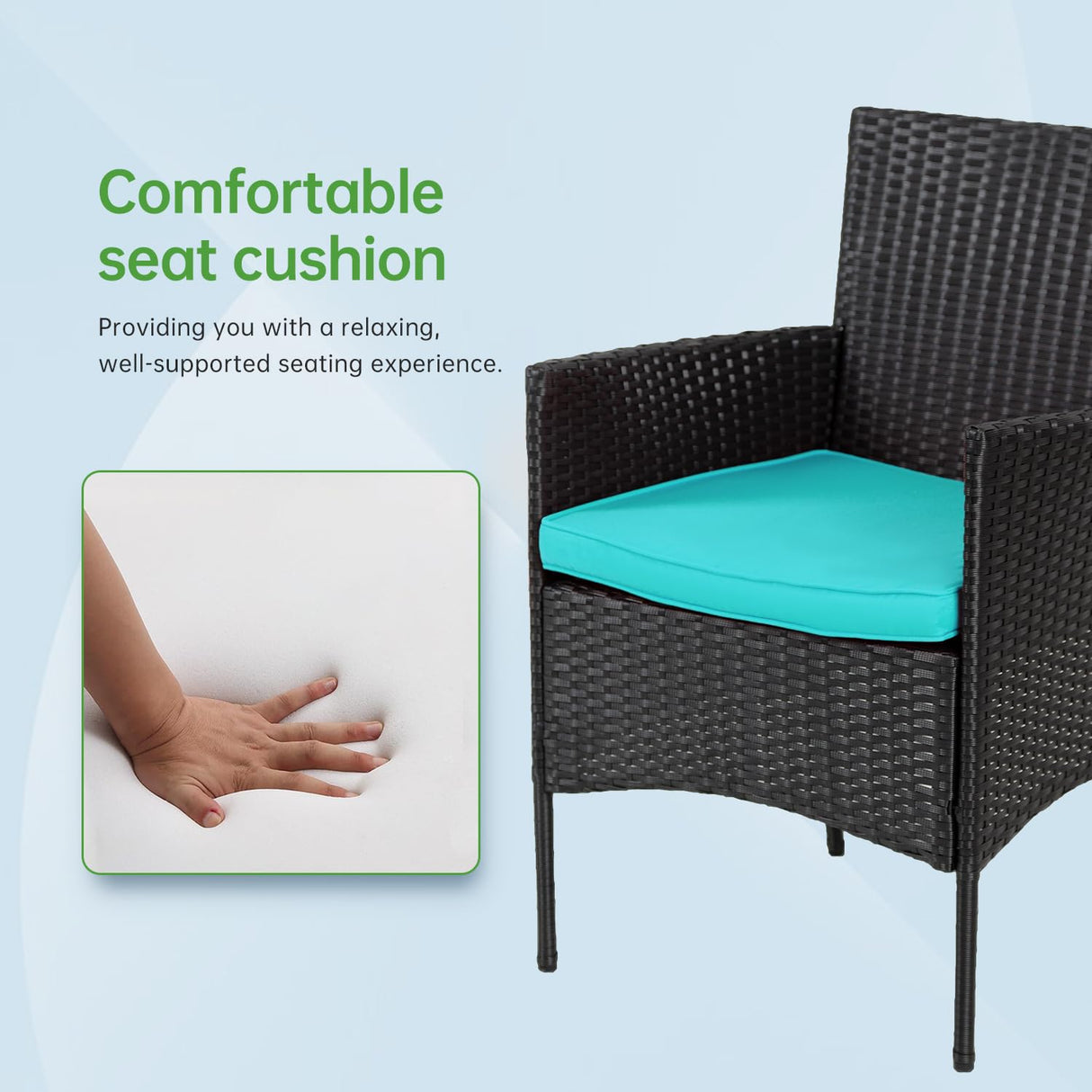 4 Pieces Conversation Set Modular Outdoor Furniture Set Water Resistant Patio Wicker Furniture Set with 3 Rattan Chairs 1 Tempered Glass Topped Table Seat Cushions for Patio Balcony Poolside, Blue PayLessHere