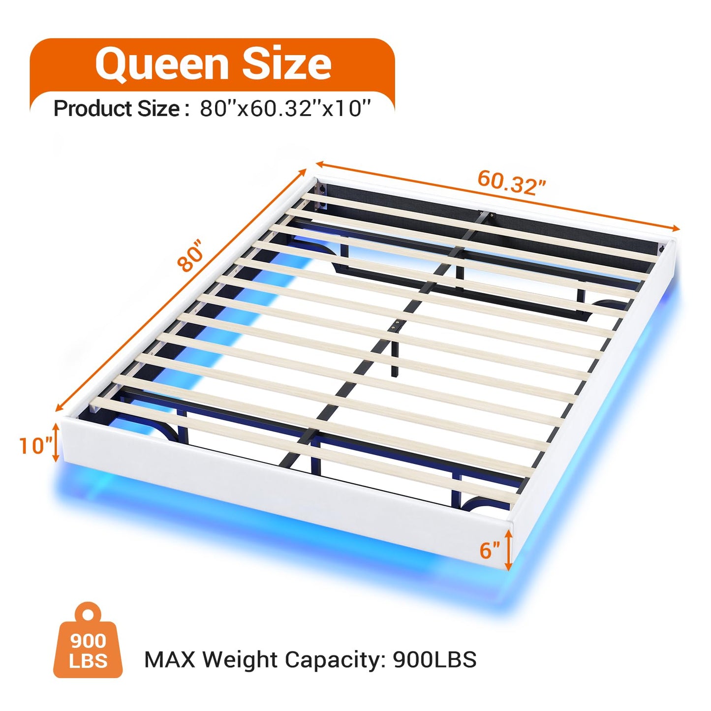 Hasuit Floating Queen Bed Frame with LED Lights - Modern White Platform Bed, No Box Spring Needed, Easy Assembly - WoodArtSupply