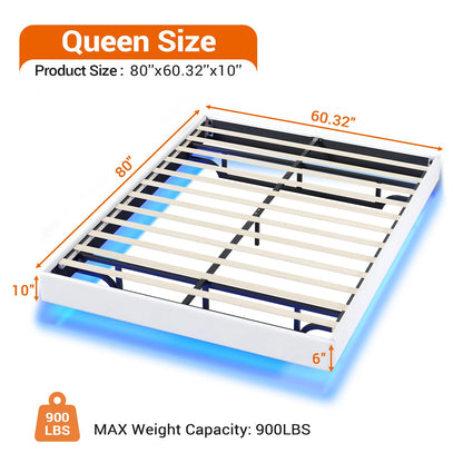 Hasuit Floating Queen Bed Frame with LED Lights - Modern White Platform Bed, No Box Spring Needed, Easy Assembly - WoodArtSupply