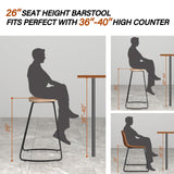 HeuGah Counter Height Bar Stools Set of 3, Solid Wood Bar Stool for Kitchen Island 26" Barstool with Metal Leg Rustic Backless Saddle Seat Stools HeuGah
