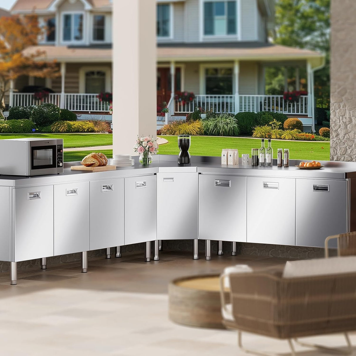 ZZV Stainless Steel Table Cabinet for Prep & Work 21 x 59 Inch, Heavy Duty Prep Table with 3 Pull-Out Doors, Commercial Workbench with Cabinet for Kitchen, Restaurant, Hotel, Garage, and Warehouse ZZV