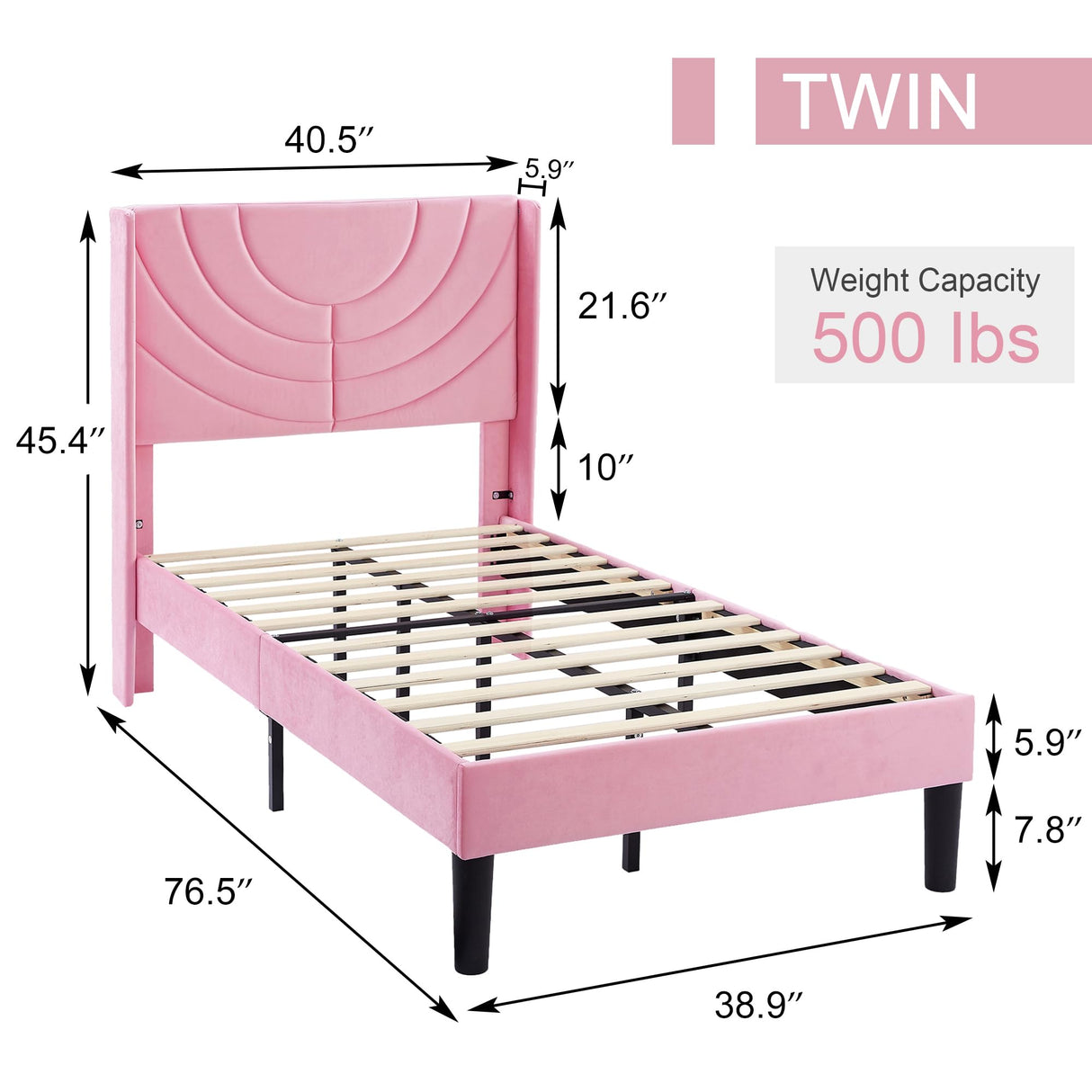 VECELO Twin Upholstered Platform Bed Frame with Fabric Headboard,Wooden Slats Support/No Box Spring Needed/Mattress Foundation for Girls,Boys,Pink VECELO