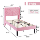 VECELO Twin Upholstered Platform Bed Frame with Fabric Headboard,Wooden Slats Support/No Box Spring Needed/Mattress Foundation for Girls,Boys,Pink VECELO