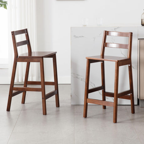 Janoray Counter Height Bar Stools Set of 2 Farmhouse Counter Stools with Ladder Back 26-Inch Solid Wood Barstools for Kitchen Island/Pub/Cafe, Brown Janoray