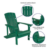 Flash Furniture Charlestown Commercial Grade Indoor/Outdoor Adirondack Chair, Weather Resistant Durable Poly Resin Deck and Patio Seating, Green Flash Furniture
